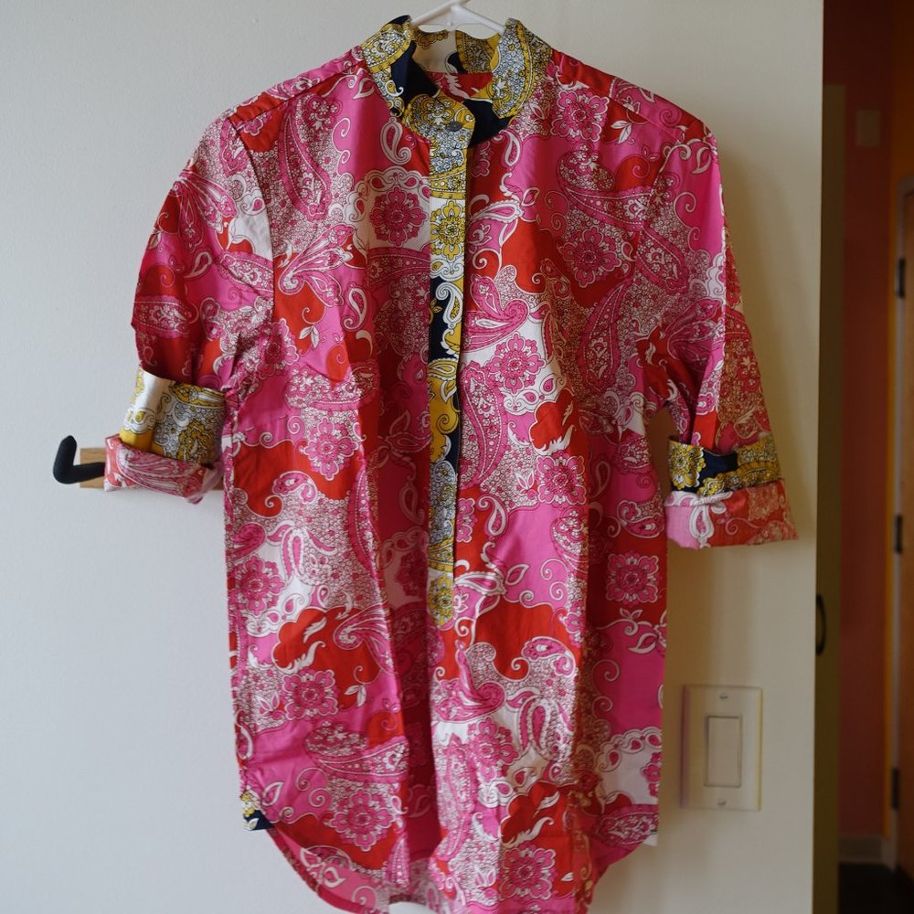 J.Crew Band Collar Cotton Poplin Tunic popover Paisley AR962 XS Xsmall 0 2